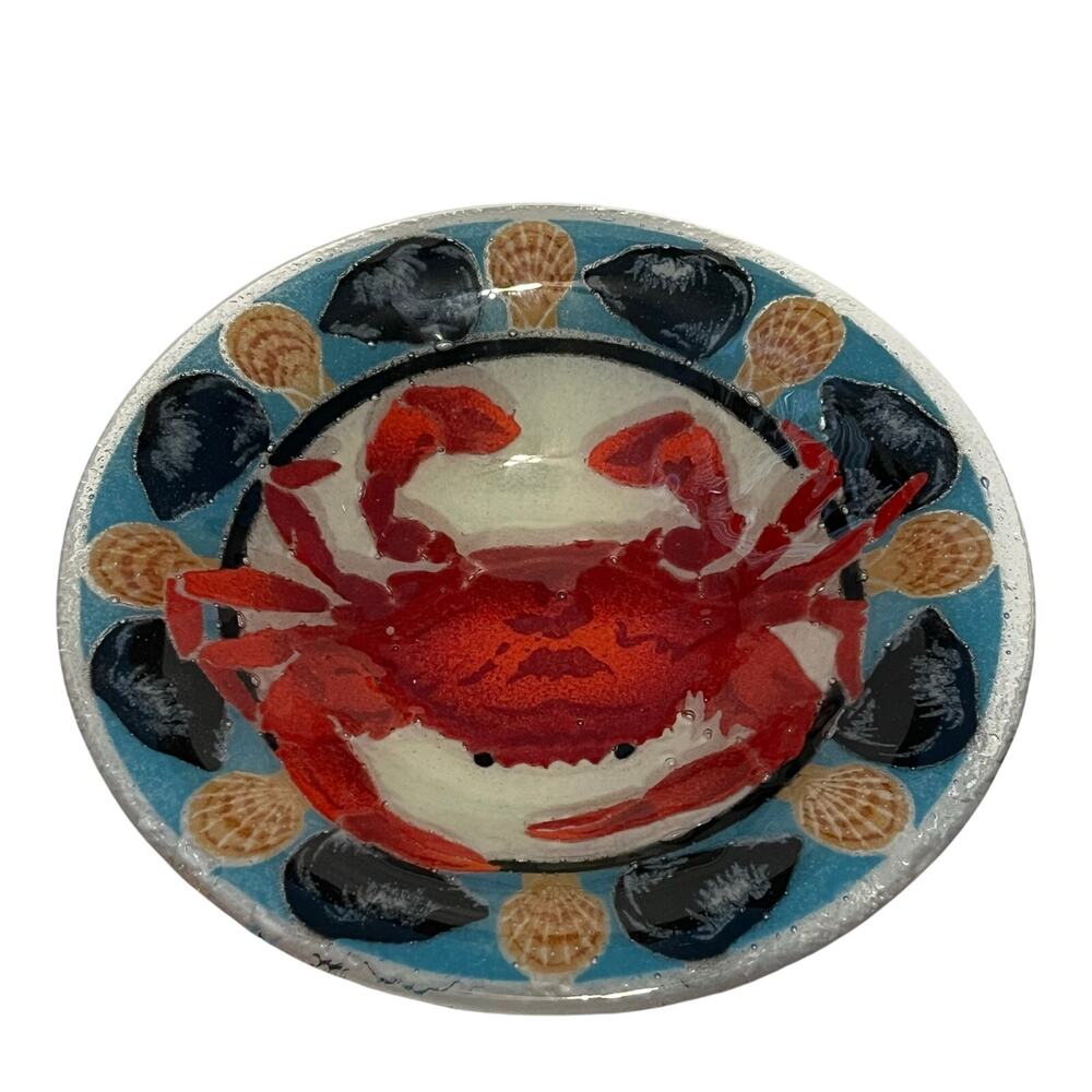Peggy Karr Fused Glass Crab Seafood Bowl Plate 9"